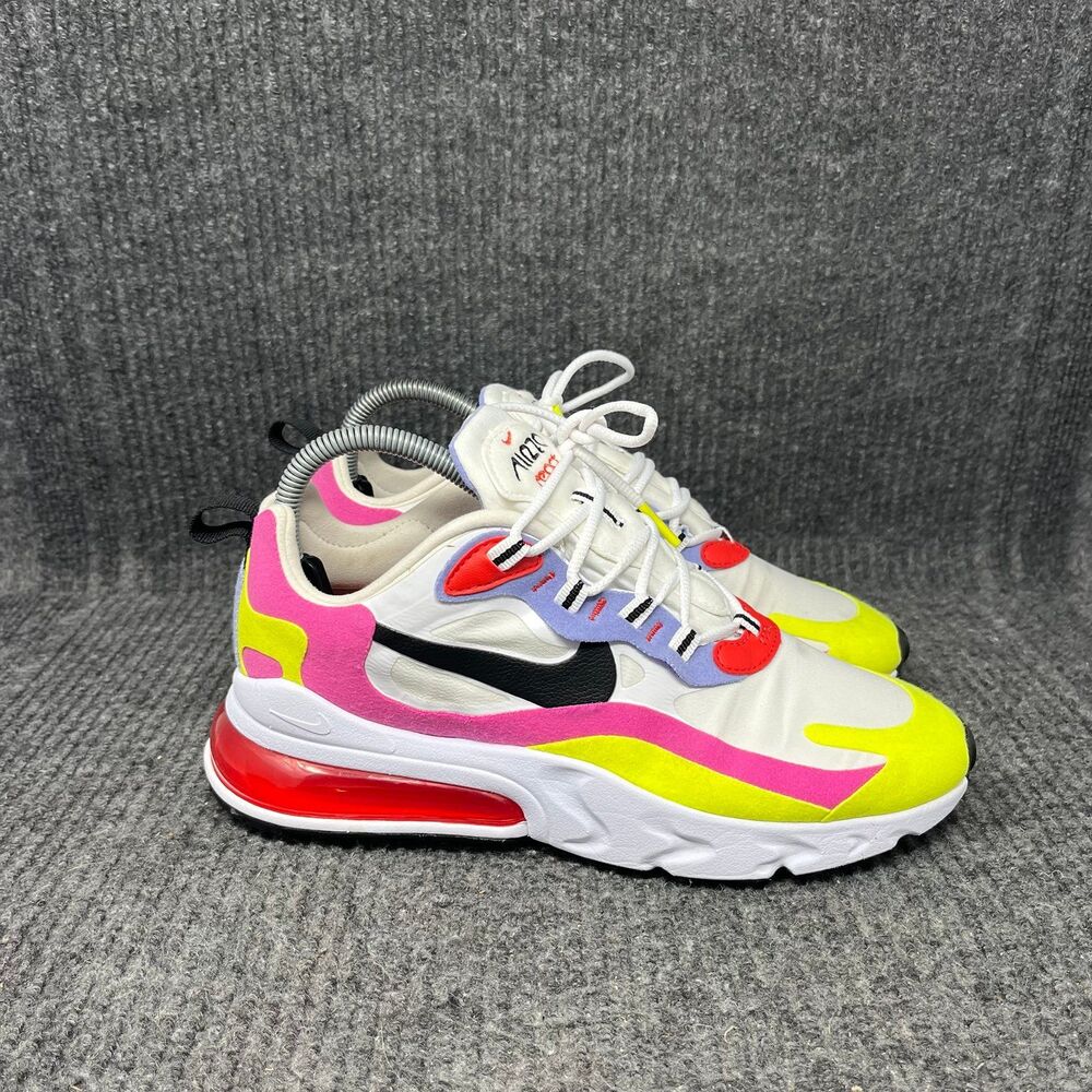 Nike Air Max 270 React White Pink Yellow Athletic Shoes Women’s 8 CZ9351-100